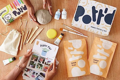 Pott'd Pottery Kit, Air Dry Clay Kit for Adults & Beginners | At Home Pottery Making Kit with Air Dry Clay, Tools, Paints, Brushes, Sealant and Step-by-Step Guide - style: Neon Paints