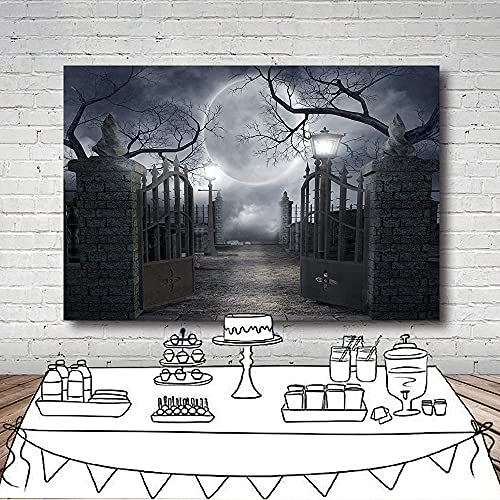 Halloween Night Full Moon Backdrop Gloomy Woods Graveyard Photography Background Horrible Cemetery Spooky Party Banner Halloween Party Decoration Photo Booth Props 5X3FT TP17E - size: 5X3FT