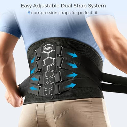 FREETOO Back Brace For Lower Back Pain Relief, Back Support Brace Men Women | 3D Knitted Fabric,Metal Plate,Lumbar Pad, Herniated Disc,Sciatica,Strain,Scoliosis, Work,Heavy Lifting,Driving,Cycling,Gym - size: Large (Waist: 40.5～47.2 Inch)
