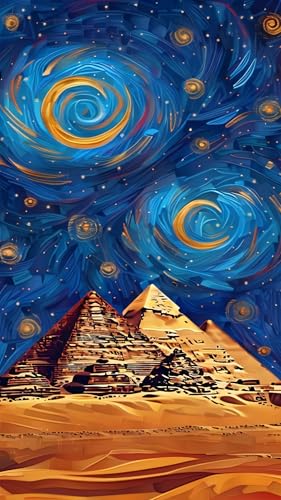 ARTGOTO Large Paint by Numbers for Adults Egypt Pyramids | 15.7x27.5inch/40x70cm Paint by Number Kit on Canvas, Starry Sky Desert Landscape Acrylic Painting Set, No Frame - color: PBN052