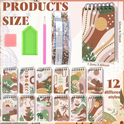 Fuyoooo 12 Pcs Boho Diamond Art Notebook Kits for Adults, 4.72 x 2.83 Inch | Boho Diamond Art Notebook, Rustic DIY Cover Notebook Diamond Painting for Beginners, 5d Journal Art Notepad Accessories - style: Boho