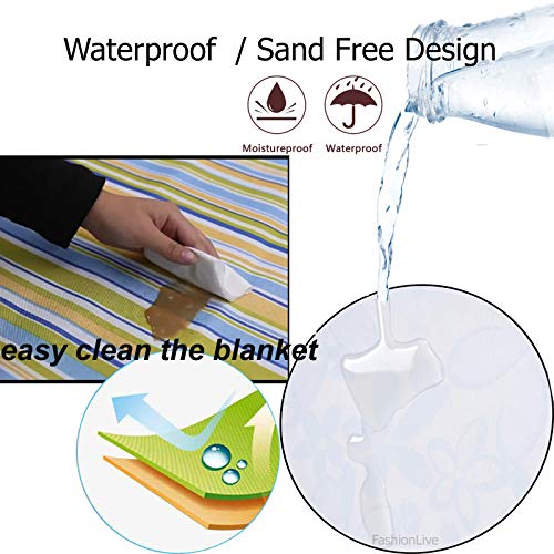Beach Blanket Picnic Blanket Outdoor Mat Extra Large Waterproof Sand Proof Camping Blanket Lightweight Folding Portable Travel Blanket for Family Park Beach Grass, 79"x57" - color: Blue Leaf