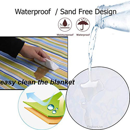 Beach Blanket Picnic Blanket Outdoor Mat Extra Large Waterproof Sand Proof Camping Blanket Lightweight Folding Portable Travel Blanket for Family Park Beach Grass, 79"x57" - color: Blue Leaf