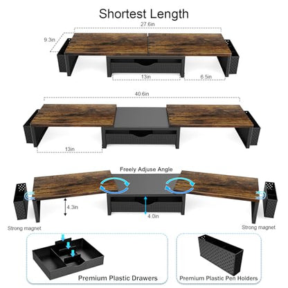 gianotter Dual Monitor Stand Riser With Drawer and 2 Pen Holders - color: Wood