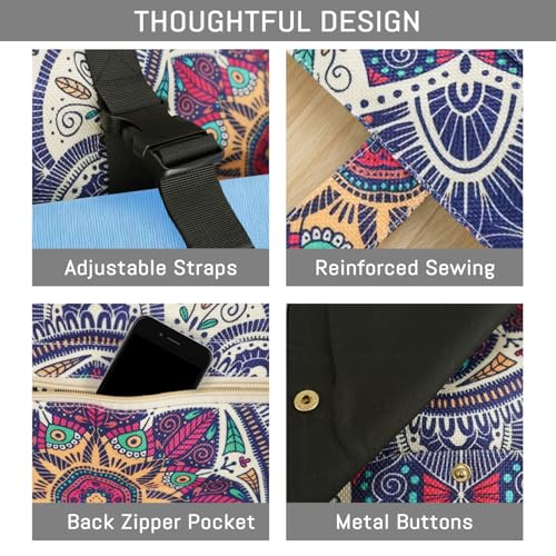 Mandala Yoga Mat Bag Large Yoga Bags and Carrier Fits All Your Stuff Yoga Tote Bags with Zipper Pocket Pilates Bag - color: Beige