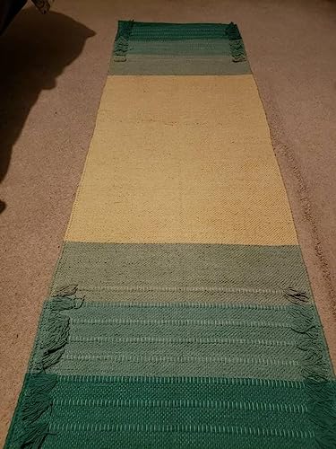 Jaipur art & Rugs Cotton Yoga Mat - Eco-Friendly Hand-Woven Rug - Non Slip & Thick (24”x72”x5mm) for Everyday Fitness at Home - Comfortable Extra-Long - color: Green-White