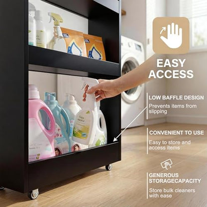 TEAMIX Wood 4-Tier Slim Rolling Storage Cart, 7.9"W, 24.8"D, 36.7"H, Black - color: Black