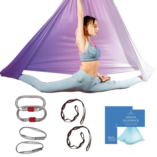 Aerial Yoga Hammock Swing, 4.5 Yards, Aerial Silks with Hardware | Knitted fabric with extension straps and a pose guide for aerial yoga, home gym and studio practice, suitable for all levels - color: Lavender-Ombre, size: 4.5 yards