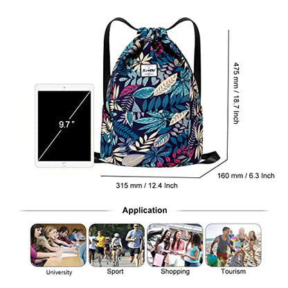 XEYOU Drawstring Backpack Bag Sport Gym Sackpack Beach Cinch Bag | Lightweight Swimming Bag, Water-Resistant Fabric, Travel Daypack for Women and Men - color: Blue Maple Leaf