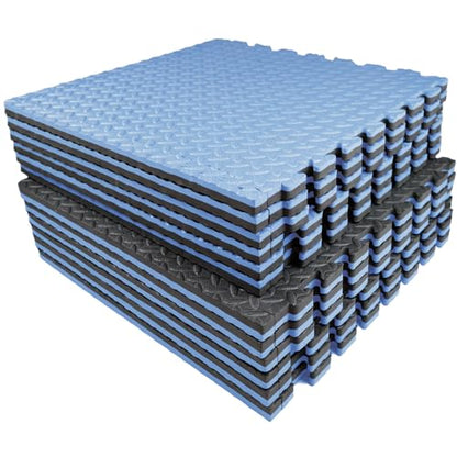 AIRHOP Upgraded 0.79" Extra Thick 48 Sq Ft High-Density Eva Foam Exercise Gym Mats, 12 Pcs Large Interlocking Puzzle Floor Tiles (24"x24") for Home Gym - color: Black/Blue