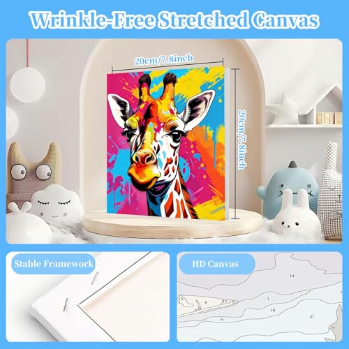 Arttoplus 4 Pack Paint by Numbers Kit for Kids with Frame, Animals 8x8in | Kids Paint by Numbers Ages 4-8-12 with Wooden Easel, Dinosaur Cow Horse Giraffe Oil Painting by number for Gift Home Decor - color: BKH2313+BKH2314+BKH2315+BKH2316-US