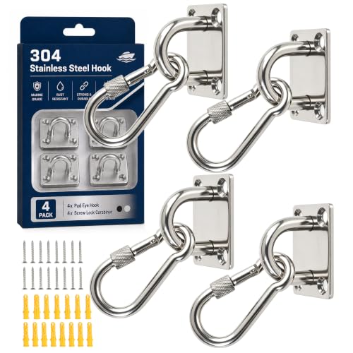 304 Stainless Steel Pad Eye Snap Hooks, 800LBS Heavy Duty Ceiling Hook, M6 | Hanging Kit with Locking Carabiner, Pad Plate Hooks for Hammock, Chair Swing, Plant,Sun Shade Sail, Marine Boat, Yoga, RXT - color: Silver Square, size: M6