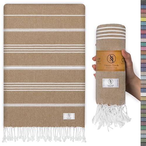 Ossano Boho Beach Towel Quick Dry & Absorbent Oversized (39" x 71") - Compact, Versatile and Functional as Camping, Picnic, Beach Blanket, Yoga, Pool, Gym Towels - Latte - color: Latte