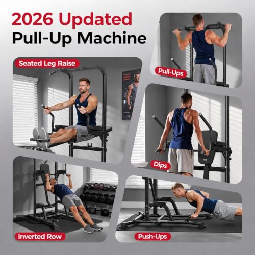 Heavy Duty Power Tower, Light Commercial Grade Steel Frame, 800 LBS Weight Capacity, Multi-Function Pull Up Bar & Dip Station with Crunch Leg Raise, Home Gym Gear for Back and Core Workout - color: Black-01