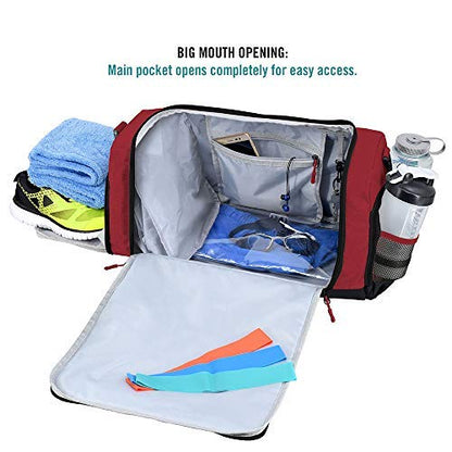 Ultimate Gym Bag 2.0: The Durable Crowdsource Designed Duffel Bag with 10 Optimal Compartments Including Water Resistant Pouch - color: Red, size: Medium (20")