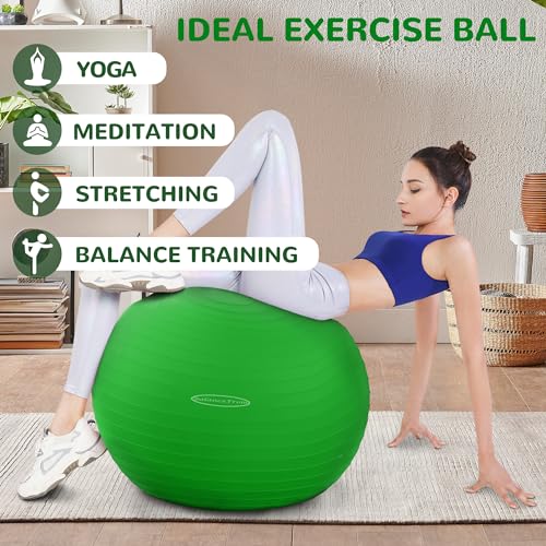 Fitvids Anti-Burst and Slip Resistant Exercise Ball Yoga Ball Fitness Ball Birthing Ball with Quick Pump - color: Green, size: L(23-26in/58-65cm)