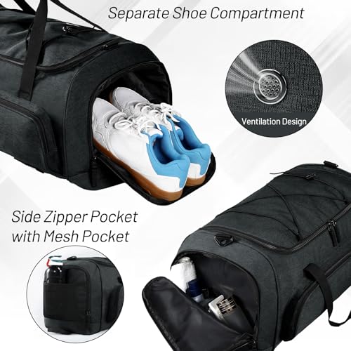MIER Large Gym Bag for Men 60L Duffel Bag with Shoe Compartment | Lightweight & Durable Sports Duffles; Suited for Workout Fitness Travel Weekender; Water Resistant; Adjustable Shoulder Strap - color: Dark Gray
