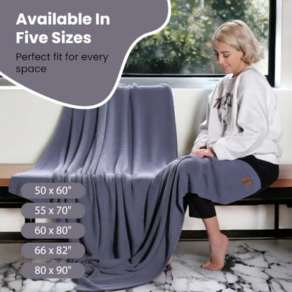Dalisa Alina GOTS Organic Cotton Throw Blanket, Aegean Blue, 50x60 in - color: Aegean Blue, size: 50x60