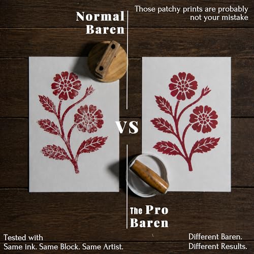 Leoball® Block/Gel Printing Baren– with 3 Layer Tech: Soft Foam Layer Covered in Smooth Nitex Nylon Along with Smooth-Glide Plastic Film. Features Comfortable Wooden Handle. Pro Baren - 4 inches