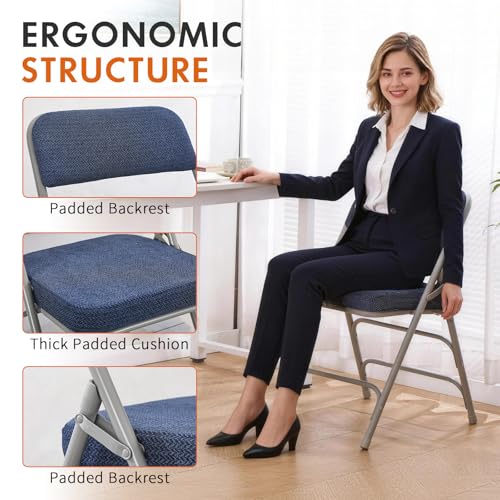 Folding Chair Fabric Padded Seat Indoor Foldable Chair Grey 2 Pack - color: Blue X2