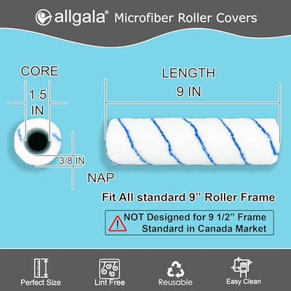 Allgala Paint Rollers 9 inch 3/8 Nap 12 Pack Shedless Lint Free Microfiber Paint Roller Covers for Paint Roller Kit House Painting Project - size: 9" Microfiber (Pack of 12)