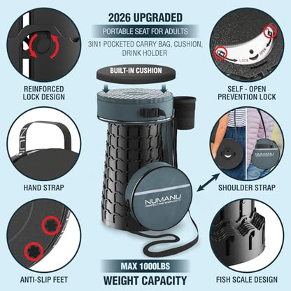 NUMANU XXL Round Collapsible Stool, 3-in-1 Cushion + Bag, 1000 lb Max Cap. - size: XXL Round (Stool & 3IN1 Carry Bag)