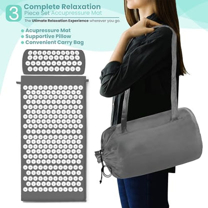 Sivan Acupressure Mat & Pillow Set for Back & Neck (Large, Gray/White) - color: Gray/White, size: Large