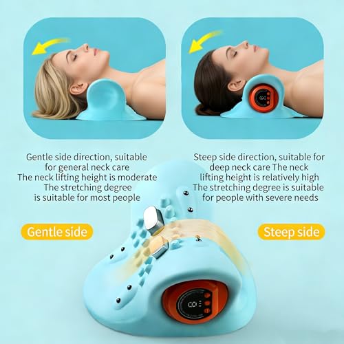 Neck Massager with Heat,3-in-1 EMS Pulse/Vibration/Heating with Remote Control,Electric Cervical Neck Traction Pillows for Pain Relief and Muscle Relaxation Gifts for Women Men(Blue)
