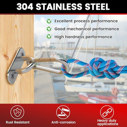 sprookber 304 Stainless Steel Pad Eye Snap Hook, M6 Ceiling Hook 800Lb,8Pcs | Hanging Kit with Screws for Hammock Chair Swing, Yoga Gym Equipment, Sun Shade Sail, Plant Hangers & Marine Boat Hardware - size: 2.3 inch, style: Oval