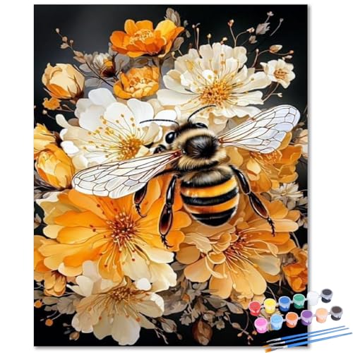 Bee Paint by Numbers Kit for Adults, Adult Paint by Number Kits 16x20 Inch | Painting by Numbers for Adults, Acrylic Oil Painting, DIY Crafts for Adults, Ideal Gifts for Home Wall Decor, Frameless - color: Bee