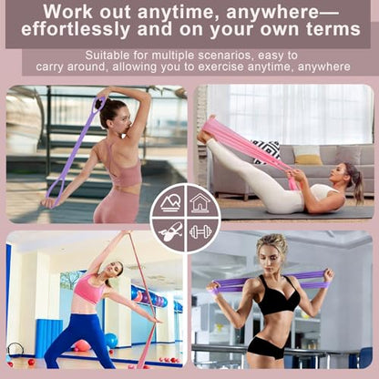 Figure 8 Resistance Bands with Handles, 4 Pack Workout Resistance Bands Set, 2 Flat Exercise Bands + 2 Arm Bands, Elastic Bands for Physical Therapy, Yoga, Pilates, Stretching for Women Men