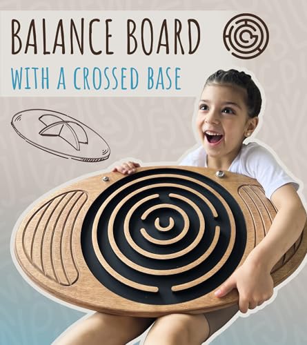 Wooden Balance Board with Labyrinth Maze 23"x14" – Core Strength & Coordination Trainer for Physical Therapy, Fitness & Rehabilitation | Natural Beech Wood, Holds 400 lbs - color: oak-cross