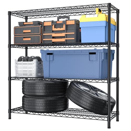 Golpart 4Tier Adjustable Storage Shelves Metal Wire Shelving Standing Shelf - color: Black, size: 4-tier-18"Dx46"Wx59"H