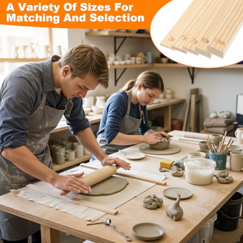 12 Pcs Pottery Tools Kit with Wooden Rolling Pin, 5-Size Rolling Mud Sticks, Linen Tablecloth for Ceramic Clay Art DIY Craft Supplies Sculpting and Teaching
