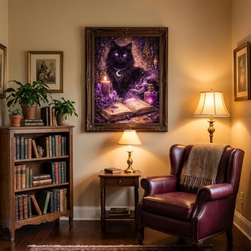Diamond Art Kits for Adults,Magic Cat Diamond Painting Kits 12X16 Inch | 5D Diamond Art Paintings for Beginners,Round Full Drill Diamond Dot Tools Kit,Extra Diamonds,Stress Relief Craft,DIY Gift - color: Magic Cat-2605
