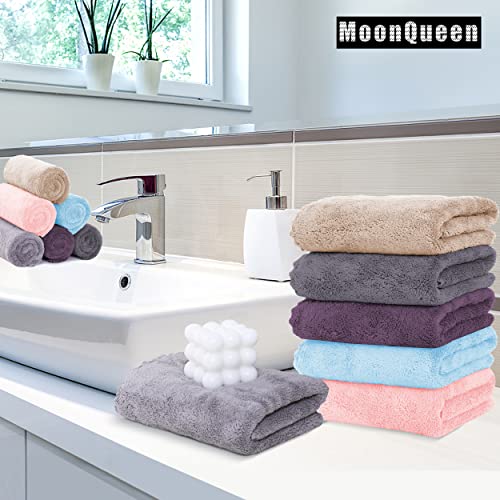 MOONQUEEN 6 Pack Premium Hand Towels - Quick Drying - Microfiber Coral Velvet Highly Absorbent Towels - Multipurpose Use as Hotel, Bathroom, Shower, Spa, Hand Towel 16 x 28 inches (Multicolor) - color: Multicolor, size: Hand Towels - 6 Pack