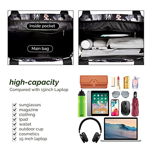 Buringer Large Waterproof Beach Bag for Women Sandproof Tote Bag with Zipper and Pockets Pool Bag for Travel Gym Vacation - color: Floral