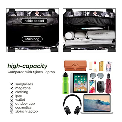 Buringer Large Waterproof Beach Bag for Women Sandproof Tote Bag with Zipper and Pockets Pool Bag for Travel Gym Vacation - color: Floral
