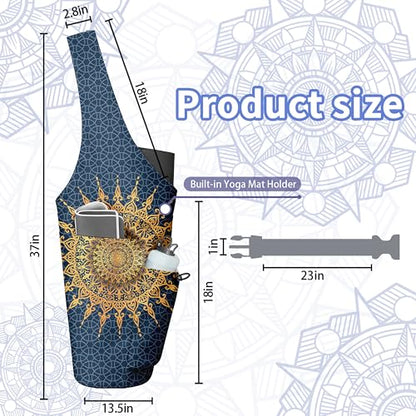 Yoga Bag for Women, Large Yoga Mat Bag Tote Carrier with Wet Dry Pocket | Water Bottle Holder & Adjustable Strap, Fits 1/2" Thick Yoga Mat for Gym, Pilates, Travel, Work - color: YOGA-12