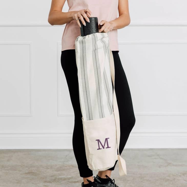 WEDDINGSTAR Custom Embroidered Drawstring Yoga Mat Carrier Bag - Gray Striped