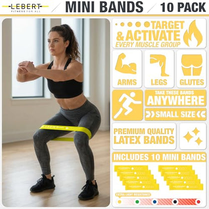 Lebert Mini Resistance Bands – 5 or 10 Pack Loop Bands - color: b) Yelow 10 Pack