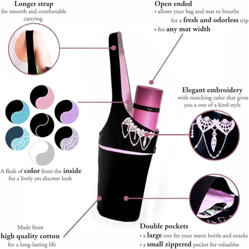 Yoga Mat Bag & Carrier with Pockets for Women - color: Black & Pink