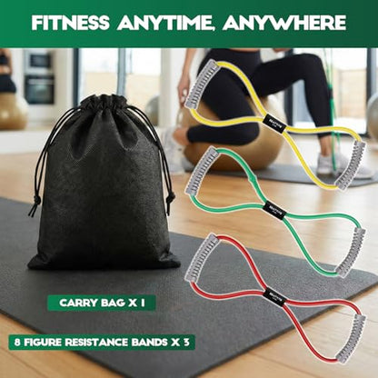 Figure 8 Resistance Bands with Handles, Arm Resistance Bands | Home Workout, Physical Therapy, Strength Training, Travel Portable, Arm workouts - color: Yellow,Green,Red(60lbs)