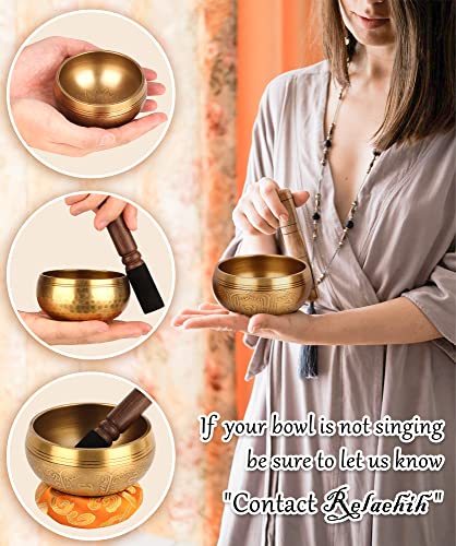 Relaehih 2-Pack Tibetan Singing Bowls Set - 100% Handmade in Nepal, Sound Bowl Meditation Set for Yoga, Chakra Healing, Meditation Gifts, Unique Gifts for Women (Blue, 3.15 + 4 inch) - color: Blue