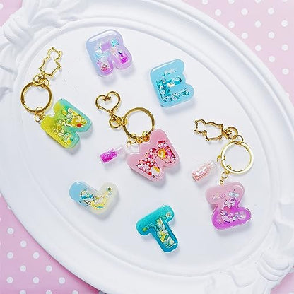 FUNSHOWCASE Alphabet Resin Shaker Molds Kawaii Keychain Charm Set Pack of 58 Silicone Trays Seal Films Precision Tip Applicator Bottle Kit Bundle - color: Alphabet Craft Pack of 58