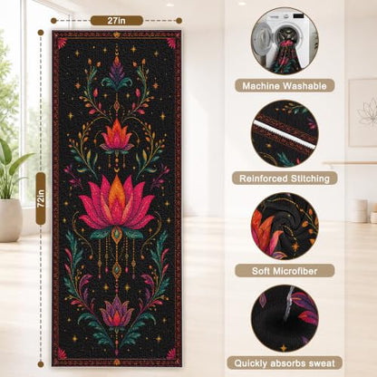 Hot Yoga Towel Non Slip, Ultra-Absorbent Yoga Mat Towel, Soft with Printed Design, Machine Washable, Yoga Pilates Towel Suitable for Exercise, Pilates, Yoga, 72x27in.Lotus - color: Lotus