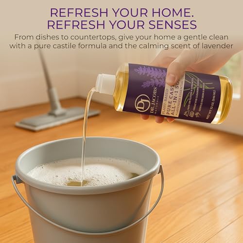 Dr. Jacobs Naturals Lavender Castile All-in-One Cleaner and Soap - Plant-Based Formula for House Cleaning Floors and Appliances - Gentle on Skin and the Planet - 32 oz, 2 Pack - size: 32 Fl Oz (Pack of 2), style: Lavender