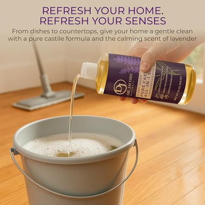 Dr. Jacobs Naturals Lavender Castile All-in-One Cleaner and Soap - Plant-Based Formula for House Cleaning Floors and Appliances - Gentle on Skin and the Planet - 32 oz, 2 Pack - size: 32 Fl Oz (Pack of 2), style: Lavender