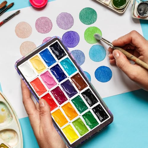 20Pcs Full Pans Watercolor Tin Palette Paint Case with Magnetic Stripe | Metal Art Paint Mixing Tray,3ml Empty Full Pans,Portable Empty Paint Box for DIY Watercolor Oils Acrylics Drawing Sea Bloom - color: Sea Bloom