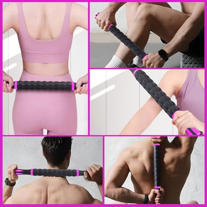 Muscle Roller Stick for Athletes, Massage Roller Stick, Lymphatic Drainage and Liposuction Massage Roller, Relieves Muscle Soreness, Trigger Points, for Physical Therapy and Recovery (Purple & Black) - color: Purple & Black